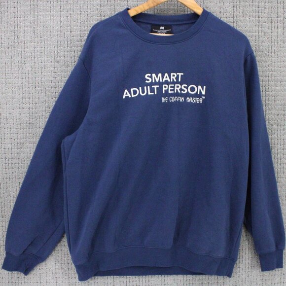 H&M Sweatshirt Men XL Navy Blue Pullover Crewneck Smart Adult Person Embroidered - Picture 1 of 10